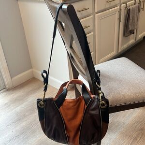 orYANY Liam Colorblock Leather Black Brown Shoulder Bag with Strap
